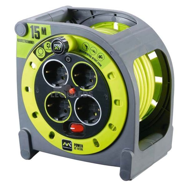 Enrollacables 15 metros + 4 Enchufes 3000W 250V Luceco Pro XT | LeonLeds