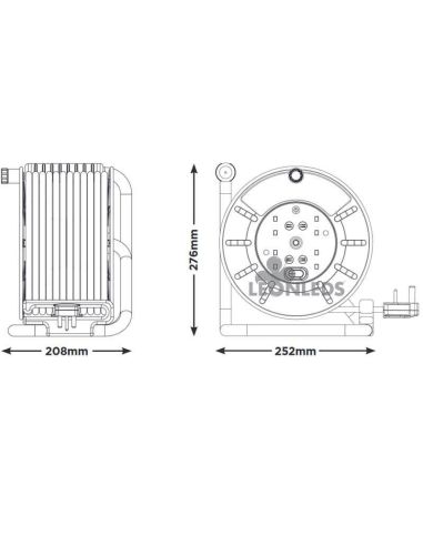 Dimensões Bobina de Cabo 50 metros + 4 Tomadas 3000W 250V Luceco | Leon Iluminação LED
