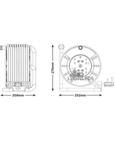 Dimensions Enrouleur de câble 50 mètres + 4 Prises 3000W 250V Luceco | Éclairage LeonLeds