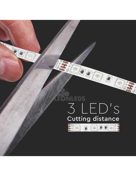 Ruban LED 2558 9W/m IP20 RVB 5 mètres Vtac | Bande LED RVB coupée toutes les 3 LED | Vente de rubans LED | Éclairage LeonLeds