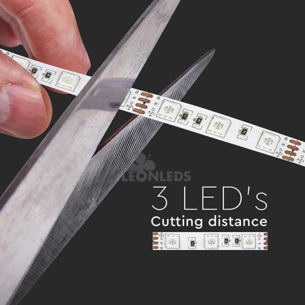 Ruban LED 2558 9W/m IP20 RVB 5 mètres Vtac | Bande LED RVB coupée toutes les 3 LED | Vente de rubans LED | Éclairage LeonLeds
