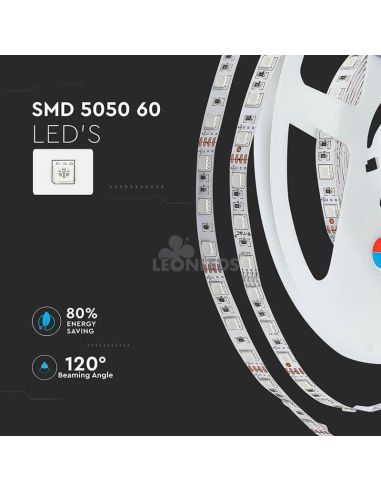 Tira LED 2558 9W/m IP20 RGB 5 metros Vtac | Venta de tiras LED| LeonLeds Iluminación