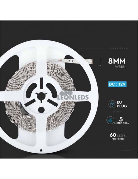Ruban LED 2558 9W/m IP20 RVB 5 mètres Vtac | Bande LED 8mm 60 LEDS | Vente de rubans LED | Éclairage LeonLeds