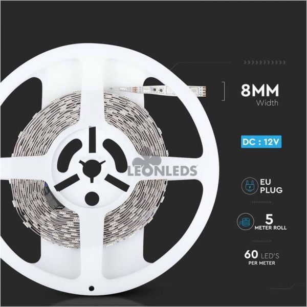 Ruban LED 2558 9W/m IP20 RVB 5 mètres Vtac | Bande LED 8mm 60 LEDS | Vente de rubans LED | Éclairage LeonLeds