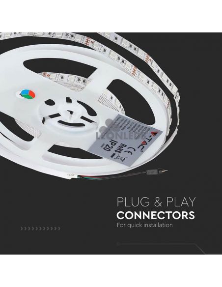 Tira LED 2558 9W/m IP20 RGB 5 metros Vtac | tira LED RGB plug and play | Venta de tiras LED| LeonLeds Iluminación