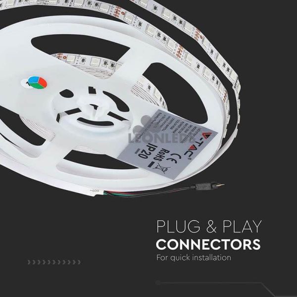 Ruban LED 2558 9W/m IP20 RVB 5 mètres Vtac | bande LED RVB plug and play | Vente de rubans LED | Éclairage LeonLeds