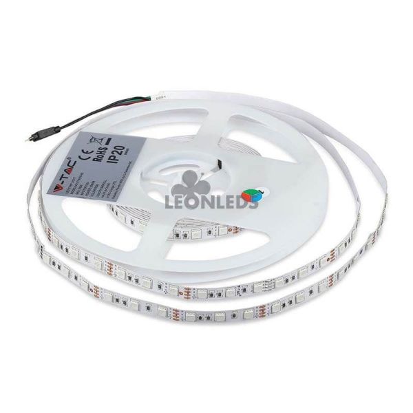 Tira LED 2558 9W/m IP20 RGB 5 metros Vtac | tira LED RGB multicolor para hogar | Venta de tiras LED| LeonLeds Iluminación