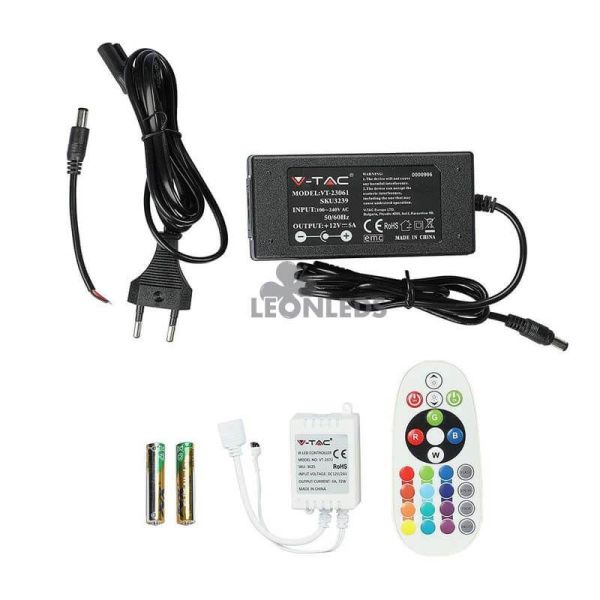 Tira LED 2558 9W/m IP20 RGB 5 metros Vtac | tira LED con mando | Venta de tiras LED| LeonLeds Iluminación
