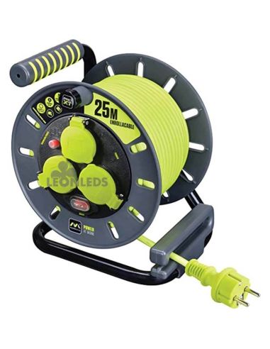 Enrollacable IP44 25M + 3 Enchufes 3000W 250V Luceco Pro XT | LeonLeds