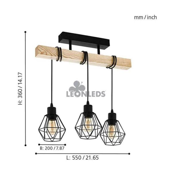 Lámpara de Techo de madera Townshend 5 Vintage 3XE27| Lámpara vintage de techo de Eglo Lighting | LeonLeds Iluminación