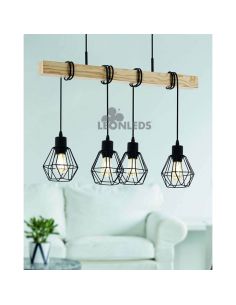 Plafonnier en bois Townshend 5 Vintage 4XE27| Plafonnier Vintage d'Eglo Lighting | Éclairage LeonLeds 2