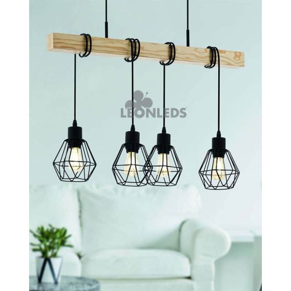 Plafonnier en bois Townshend 5 Vintage 4XE27| Lampe Vintage en Acier d'Eglo Lighting | Éclairage LeonLeds