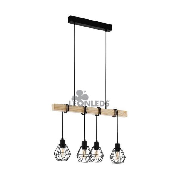 Plafonnier en bois Townshend 5 Vintage 4XE27| Plafonnier Vintage d'Eglo Lighting | Éclairage LeonLeds