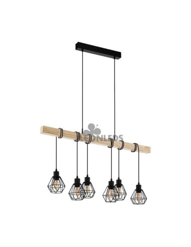 Lámpara de Techo de madera Townshend 5 Vintage 6XE27| Lámpara vintage de madera de Eglo Lighting | LeonLeds Iluminación