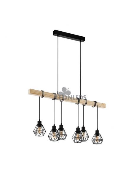 Lámpara de Techo de madera Townshend 5 Vintage 6XE27| Lámpara vintage de madera de Eglo Lighting | LeonLeds Iluminación