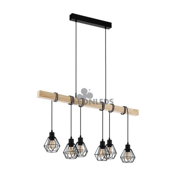 Plafonnier en bois Townshend 5 Vintage 6XE27| Lampe en bois vintage d'Eglo Lighting | Éclairage LeonLeds