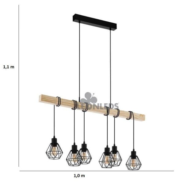 Lámpara de Techo de madera Townshend 5 Vintage 6XE27| Lámpara vintage de acero de Eglo Lighting | LeonLeds Iluminación