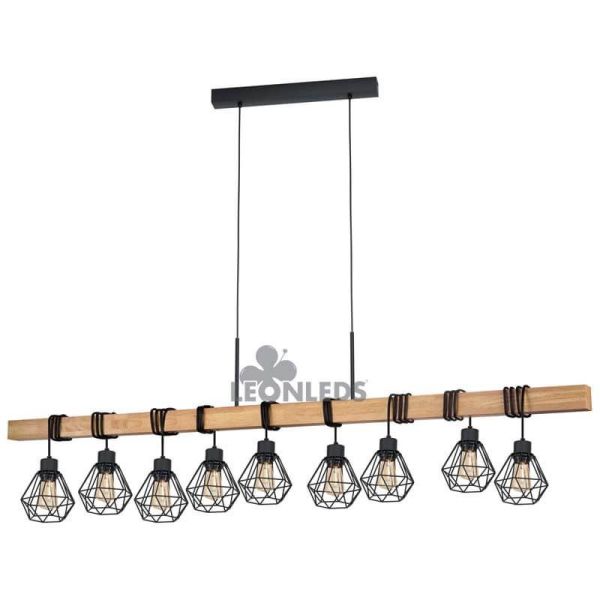 Lámpara de Techo de madera Townshend 5 Vintage 9XE27| Lámpara vintage de madera de Eglo Lighting | LeonLeds Iluminación
