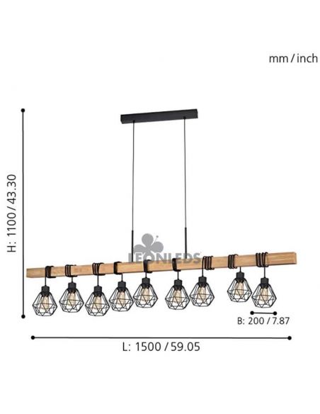 Plafonnier en bois Townshend 5 Vintage 9XE27| Lampe Vintage en Acier d'Eglo Lighting | Éclairage LeonLeds