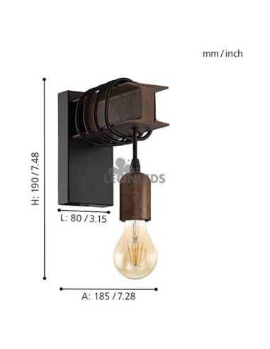 Aplique de pared colgante Townshend 4 Vintage 1XE27 | Aplique vintage de acero de Eglo Lighting | LeonLeds Iluminación