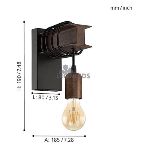 Aplique de pared colgante Townshend 4 Vintage 1XE27 | Aplique vintage de acero de Eglo Lighting | LeonLeds Iluminación