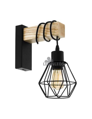 Aplique colgante de pared madera vintage Townshend 5 1XE27 | Aplique vintage de madera de Eglo Lighting | LeonLeds Iluminación