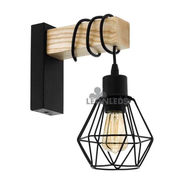Aplique colgante de pared madera vintage Townshend 5 1XE27 | Aplique vintage de madera de Eglo Lighting | LeonLeds Iluminación