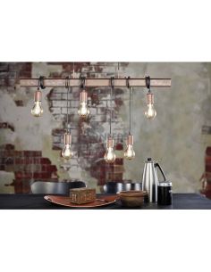Luminária pendente de aço vintage Townshend 4 6XE27| Lâmpada de madeira vintage da Eglo Lighting | Leon Iluminação LED 2