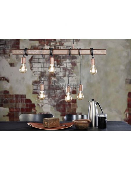 Lámpara de techo colgante vintage de acero Townshend 4 6XE27| Lámpara vintage retro de Eglo Lighting | LeonLeds Iluminación