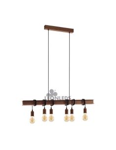 Lámpara de techo colgante vintage de acero Townshend 4 6XE27| Lámpara vintage de madera de Eglo Lighting | LeonLeds Iluminación
