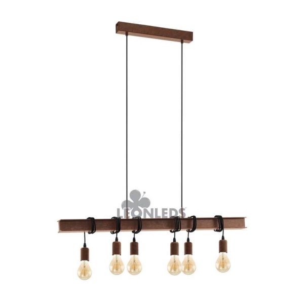 Suspension vintage en acier Townshend 4 6XE27 | Lampe en bois vintage d'Eglo Lighting | Éclairage LeonLeds