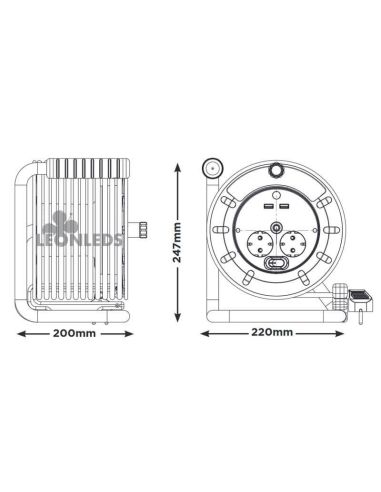 Bobina de Cabo 25M com 2 USB + 2 Plugues 3000W 250V Luceco | Leon Iluminação LED