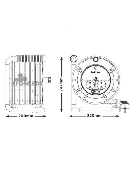 Bobina de Cabo 25M com 2 USB + 2 Plugues 3000W 250V Luceco | Leon Iluminação LED