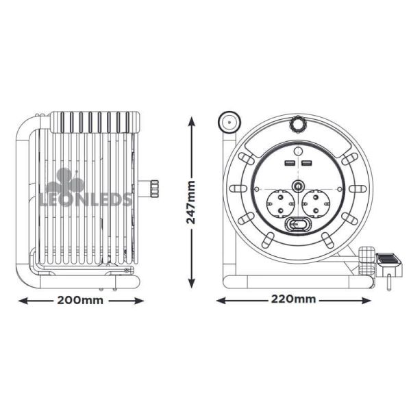 Enrouleur de câble 25M avec 2 USB + 2 Prises 3000W 250V Luceco | Éclairage LeonLeds