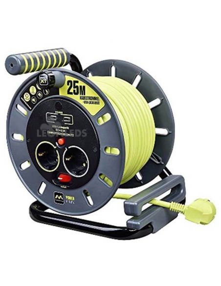 Enrollacable 25M con 2 USB + 2 Enchufes 3000W 250V Luceco | LeonLeds Iluminación