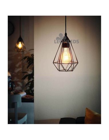 Lámpara de techo metálica vintage Tarbes 1XE27 | lámpara colgante de metal negra de Eglo Lighting | LeonLeds Iluminación