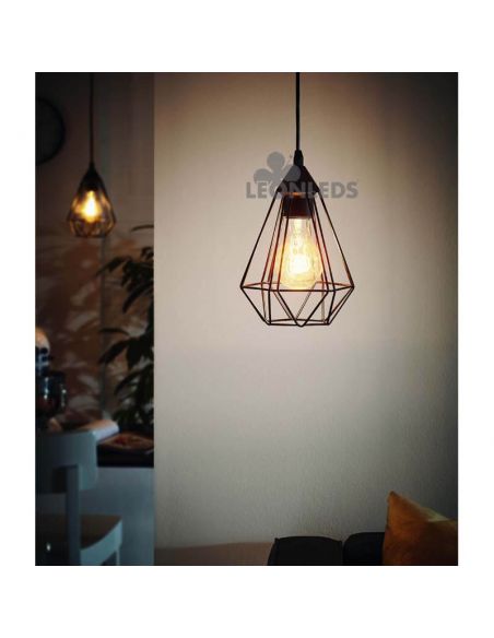 Lámpara de techo metálica vintage Tarbes 1XE27 | lámpara colgante de metal negra de Eglo Lighting | LeonLeds Iluminación