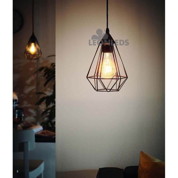 Lámpara de techo metálica vintage Tarbes 1XE27 | lámpara colgante de metal negra de Eglo Lighting | LeonLeds Iluminación
