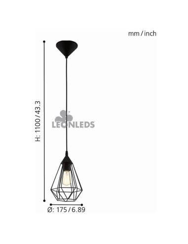 Lámpara de techo metálica vintage Tarbes 1XE27 | lámpara colgante vintage metálica de Eglo Lighting | LeonLeds Iluminación