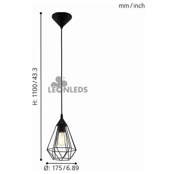 Lámpara de techo metálica vintage Tarbes 1XE27 | lámpara colgante vintage metálica de Eglo Lighting | LeonLeds Iluminación
