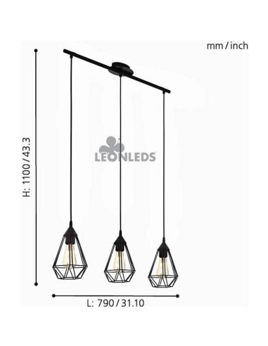 Lámpara de techo metálica vintage Tarbes 1XE27 | lámpara colgante vintage de metal de Eglo Lighting | LeonLeds Iluminación