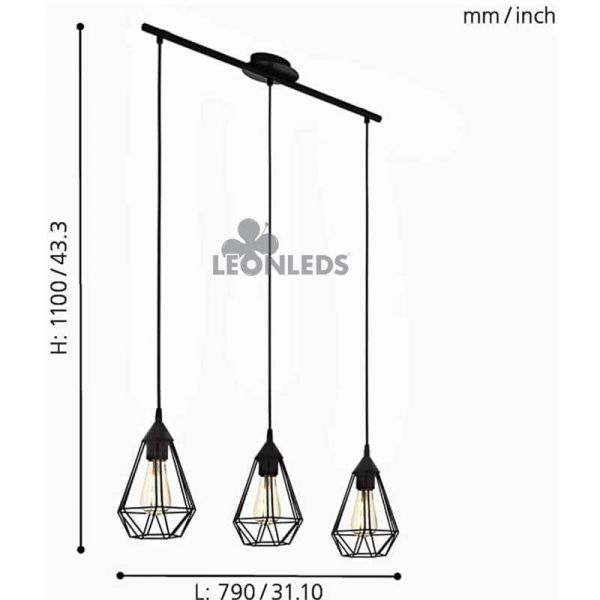 Lámpara de techo metálica vintage Tarbes 1XE27 | lámpara colgante vintage de metal de Eglo Lighting | LeonLeds Iluminación