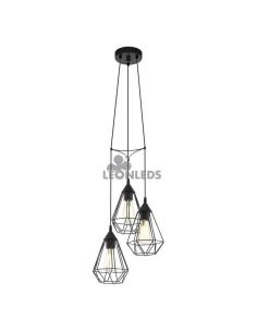 Suspension en métal noir Tarbes 3XE27 | Lampe Vintage en Métal à 3 Abat-jours d'Eglo Lighting | Éclairage LeonLeds