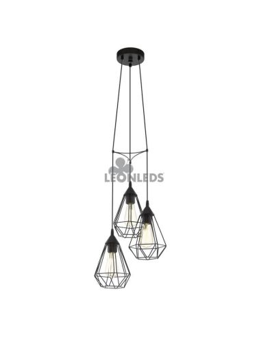 Suspension en métal noir Tarbes 3XE27 | Lampe Vintage en Métal à 3 Abat-jours d'Eglo Lighting | Éclairage LeonLeds