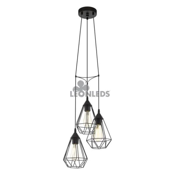 Lámpara colgante de metal negra Tarbes 3XE27 | lámpara 3 pantallas de metal vintage de Eglo Lighting | LeonLeds Iluminación