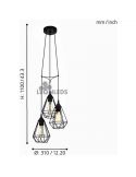 Lámpara colgante de metal negra Tarbes 3XE27 | lámpara colgante vintage de metal de Eglo Lighting | LeonLeds Iluminación