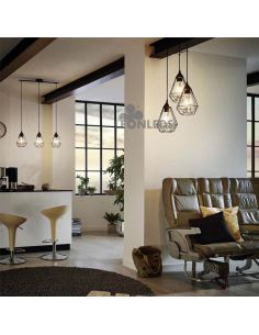 Suspension en métal noir Tarbes 3XE27 | Lampe Vintage en Métal à 3 Abat-jours d'Eglo Lighting | Éclairage LeonLeds 2