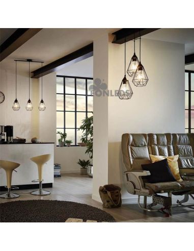 Lámpara colgante de metal negra Tarbes 3XE27 | lámpara colgante vintage metálica de Eglo Lighting | LeonLeds Iluminación