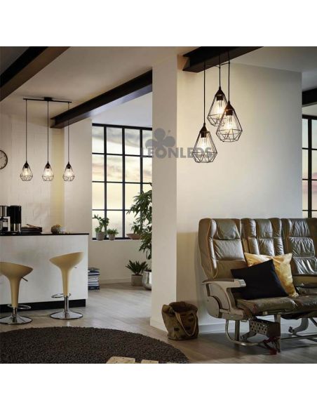 Lámpara colgante de metal negra Tarbes 3XE27 | lámpara colgante vintage metálica de Eglo Lighting | LeonLeds Iluminación