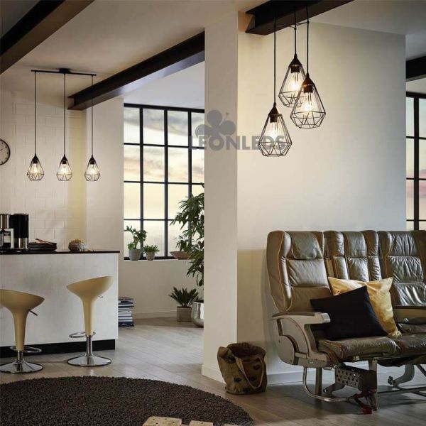 Lámpara colgante de metal negra Tarbes 3XE27 | lámpara colgante vintage metálica de Eglo Lighting | LeonLeds Iluminación